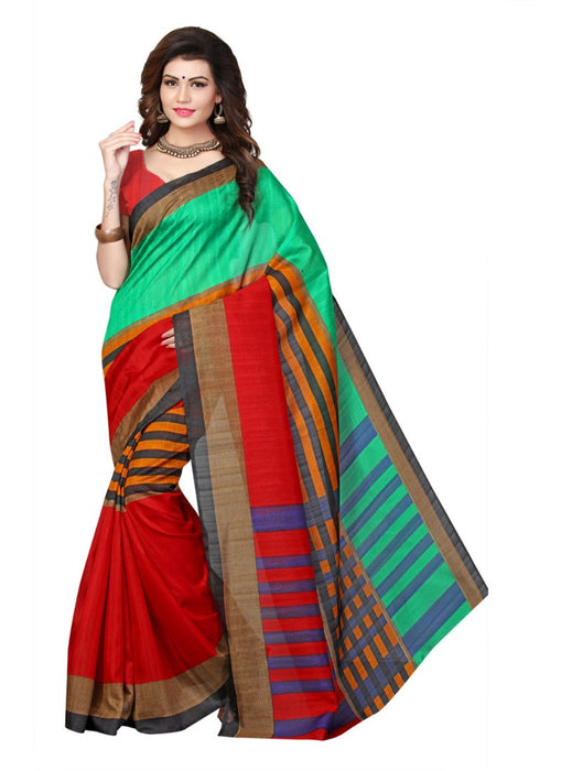 Multi Color Printed Bhagalpuri Silk Saree With Blouse only in Bigswipe