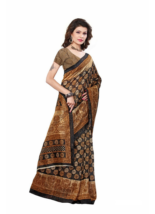 Multi Color Printed Bhagalpuri Silk Saree With Blouse only in Bigswipe