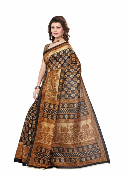 Multi Color Printed Bhagalpuri Silk Saree With Blouse only in Bigswipe