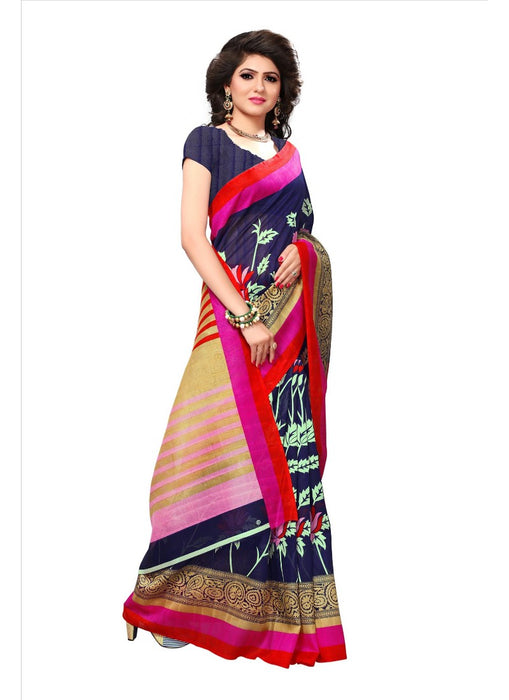 Multi Color Printed Bhagalpuri Silk Saree With Blouse only in Bigswipe