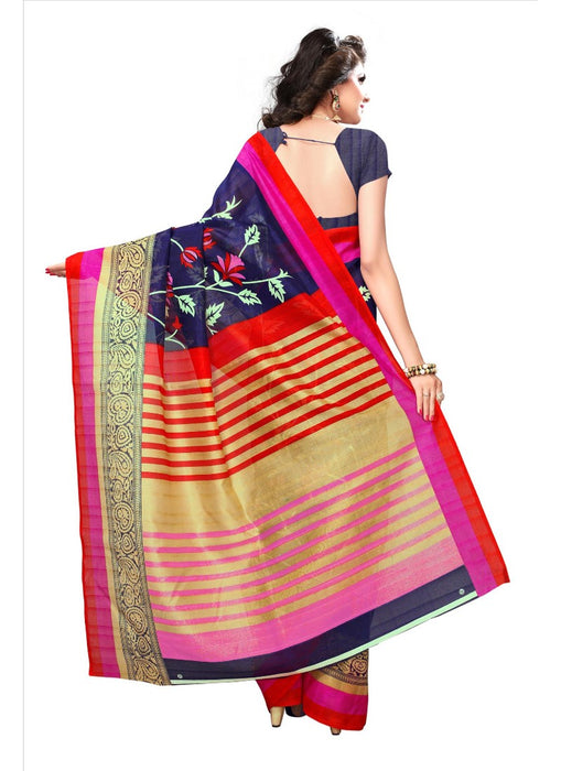 Multi Color Printed Bhagalpuri Silk Saree With Blouse only in Bigswipe