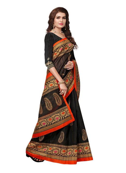 Black Color Printed Bhagalpuri Silk Saree With Blouse only in Bigswipe