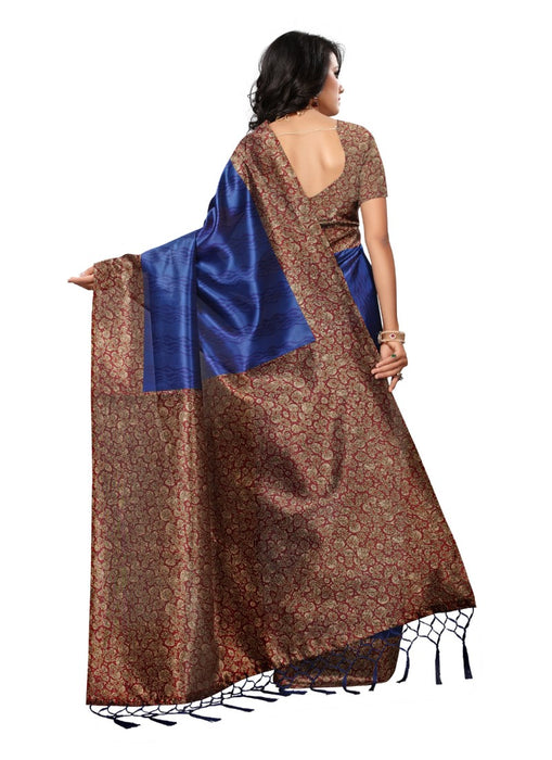 Blue Color Printed Mysore kalamkari Silk with jhalor Saree With Blouse only in Bigswipe