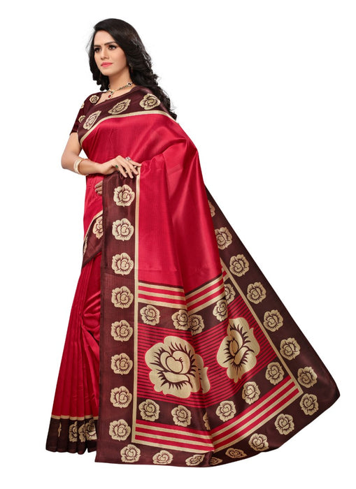 Red Color Printed Mysore kalamkari Silk Saree With Blouse