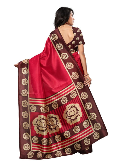 Red Color Printed Mysore kalamkari Silk Saree With Blouse