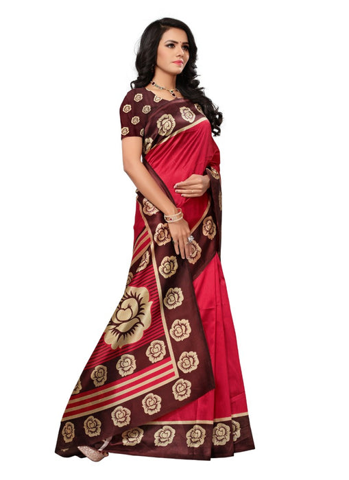 Red Color Printed Mysore kalamkari Silk Saree With Blouse