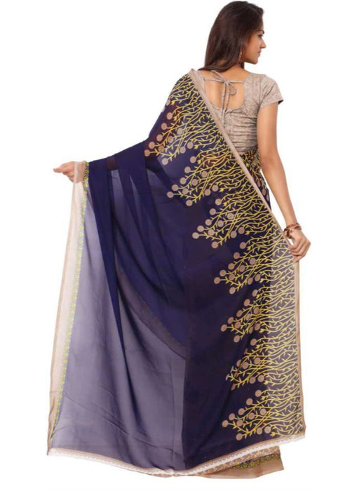 Printed Faux Georgette Blue Color Saree only in Bigswipe