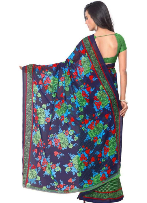 Printed Faux Georgette Green Color Saree only in Bigswipe