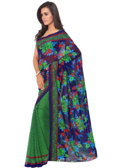 Printed Faux Georgette Green Color Saree only in Bigswipe