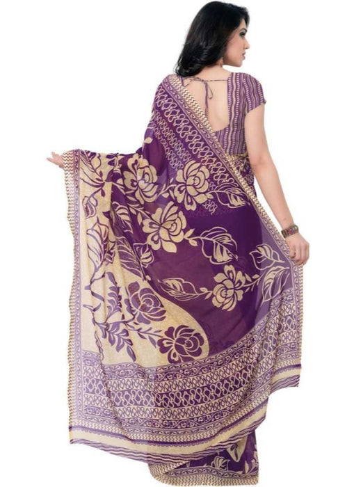 Printed Faux Georgette Purple Color Saree only in Bigswipe