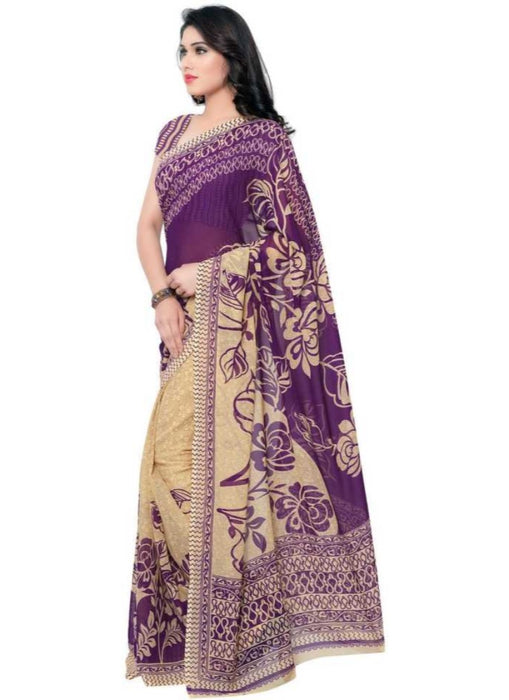 Printed Faux Georgette Purple Color Saree only in Bigswipe