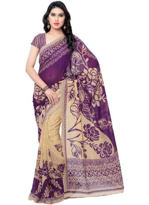Printed Faux Georgette Purple Color Saree only in Bigswipe
