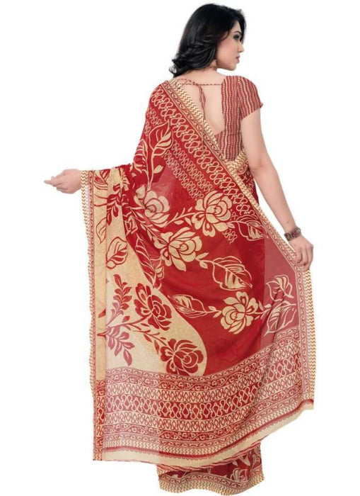 Printed Faux Georgette Red Color Saree only in Bigswipe