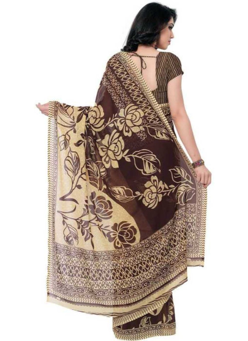 Printed Faux Georgette Coffee Color Saree only in Bigswipe