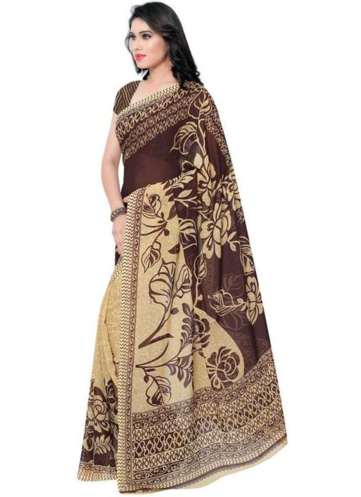 Printed Faux Georgette Coffee Color Saree only in Bigswipe