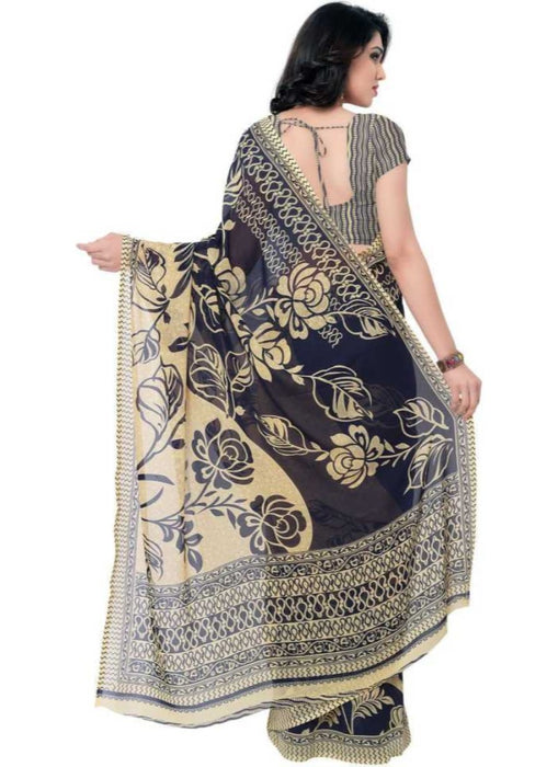 Printed Faux Georgette Blue Color Saree only in Bigswipe