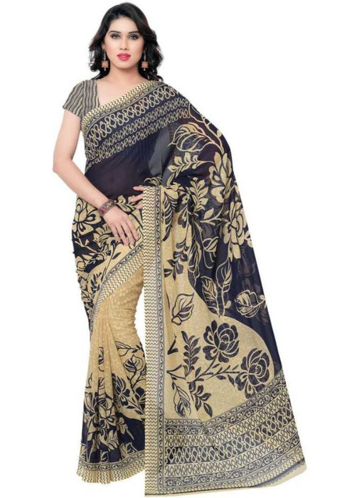 Printed Faux Georgette Blue Color Saree only in Bigswipe