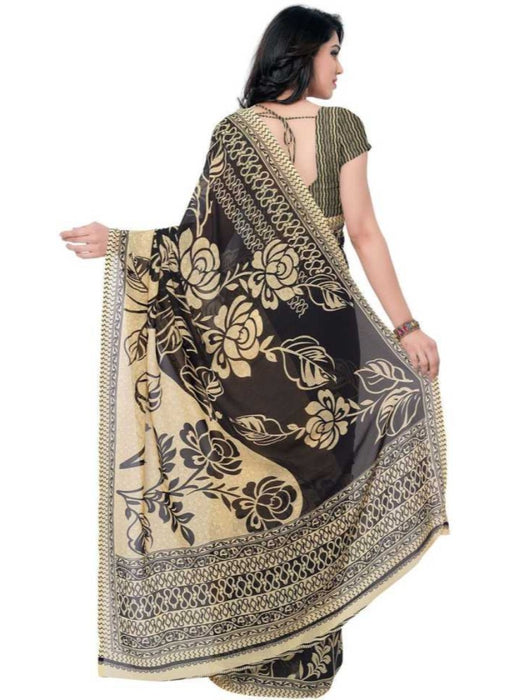 Printed Faux Georgette Black Color Saree only in Bigswipe