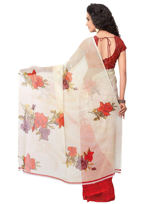 Printed Faux Georgette Red Color Saree only in Bigswipe