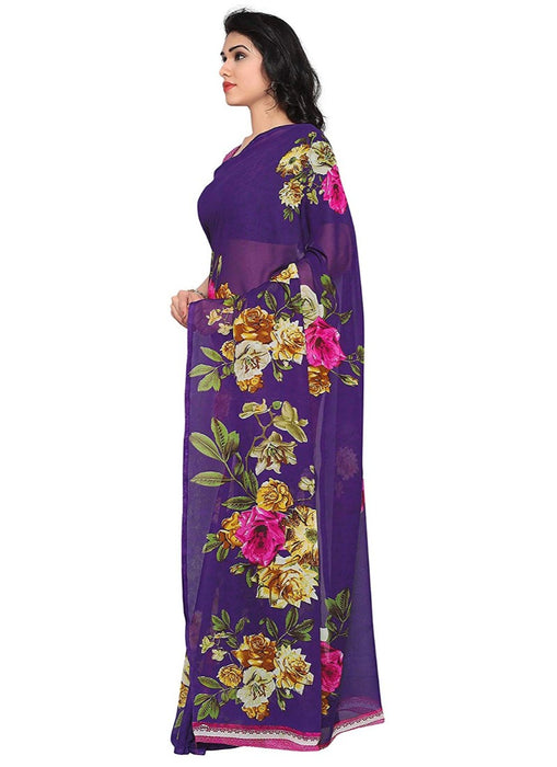 Printed Faux Georgette Purple Color Saree only in Bigswipe