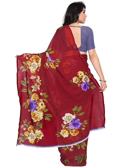 Printed Faux Georgette Maroon Color Saree only in Bigswipe