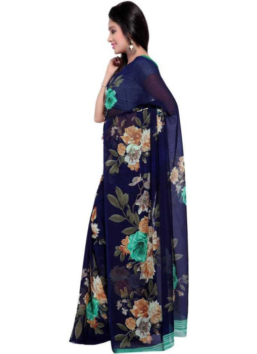 Printed Faux Georgette Blue Color Saree only in Bigswipe
