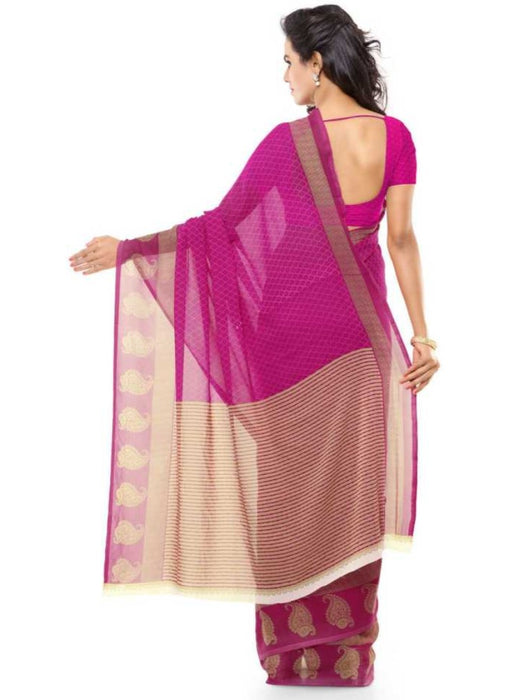 Printed Faux Georgette Pink Color Saree only in Bigswipe