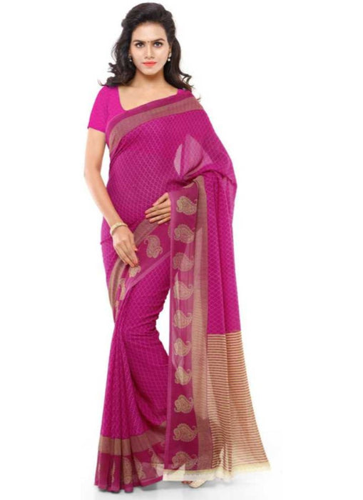 Printed Faux Georgette Pink Color Saree only in Bigswipe