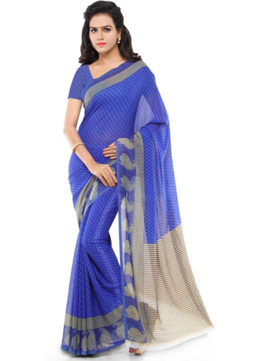 Printed Faux Georgette Blue Color Saree only in Bigswipe