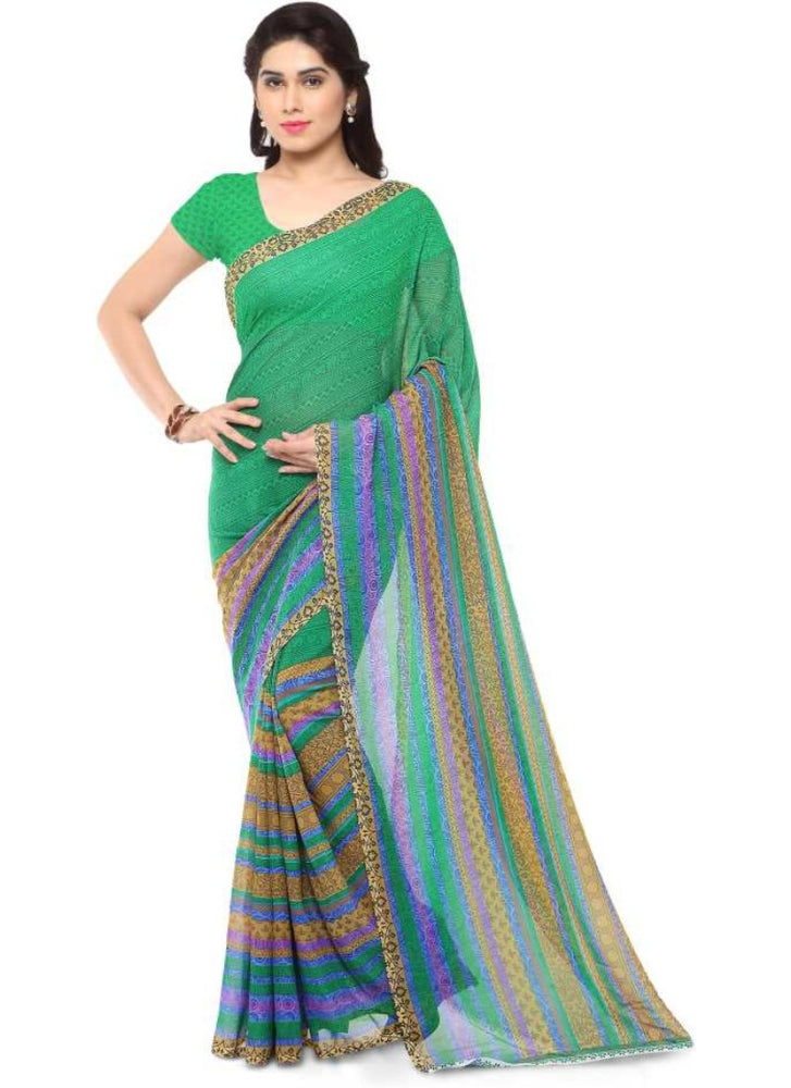 Printed Faux Georgette Green Color Saree only in Bigswipe