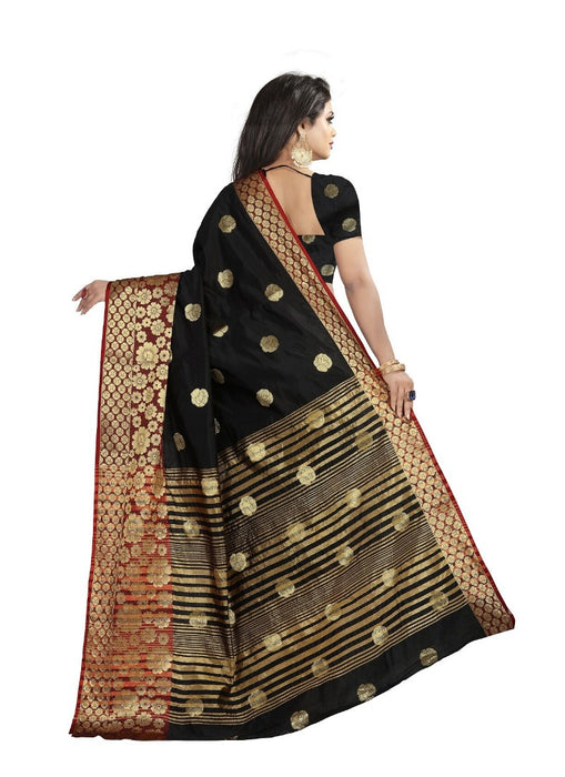 Black Color Printed Cotton Silk Saree With Blouse only in Bigswipe