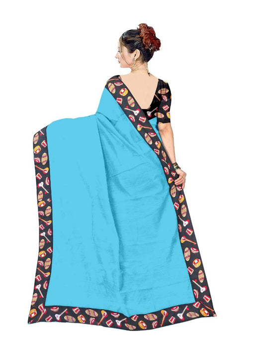 Blue Color Printed Chanderi Silk Saree With Blouse only in Bigswipe