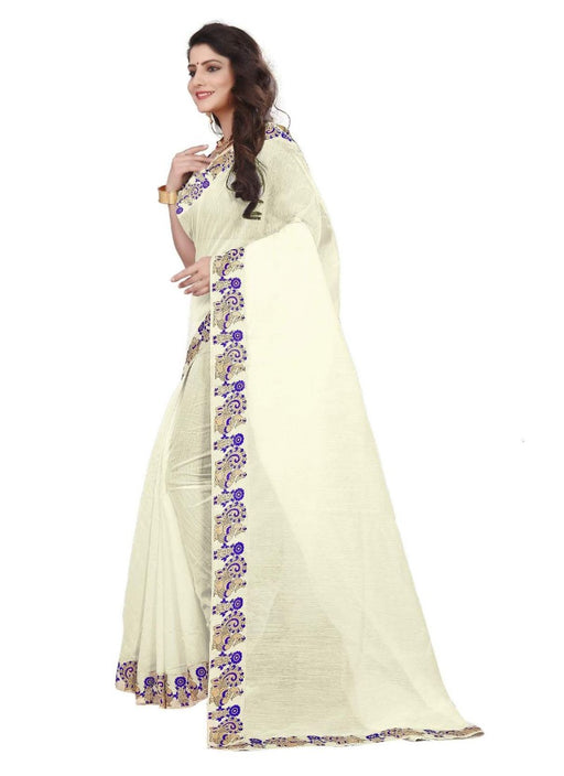 White Color Printed Chanderi Silk Saree With Blouse