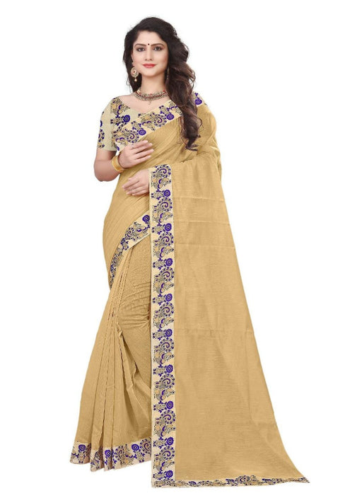 Beige Color Printed Chanderi Silk Saree With Blouse only in Bigswipe