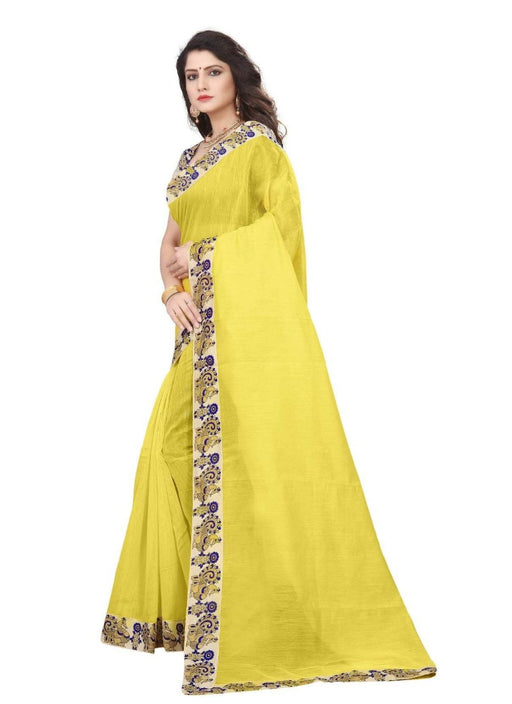 Yellow Color Printed Chanderi Silk Saree With Blouse