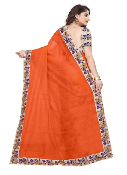 Orange Color Printed Chanderi Silk Saree With Blouse only in Bigswipe