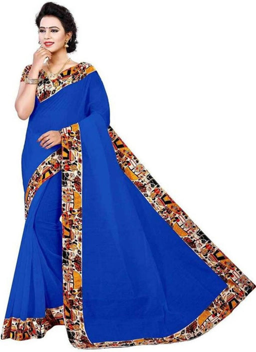 Blue Color Printed Chanderi Silk Saree With Blouse only in Bigswipe