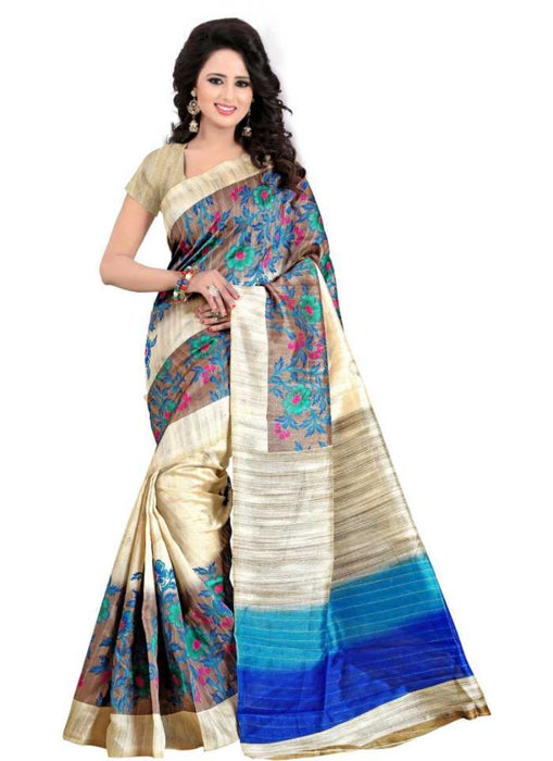 Multi Color Printed Bhagalpuri Silk Saree With Blouse only in Bigswipe