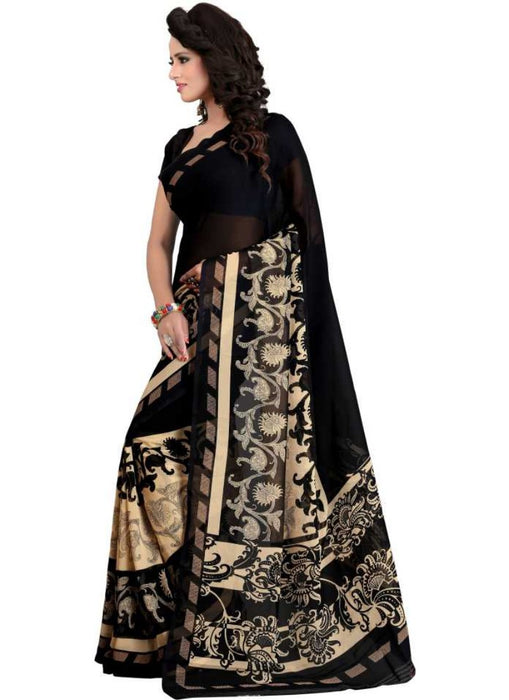 Black Color Printed Georgette Saree With Blouse only in Bigswipe