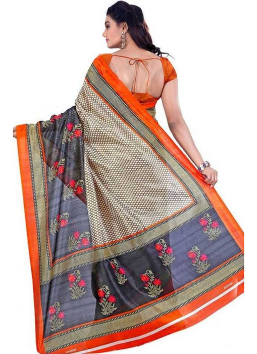 Multi Color Printed Bhagalpuri Silk Saree With Blouse only in Bigswipe