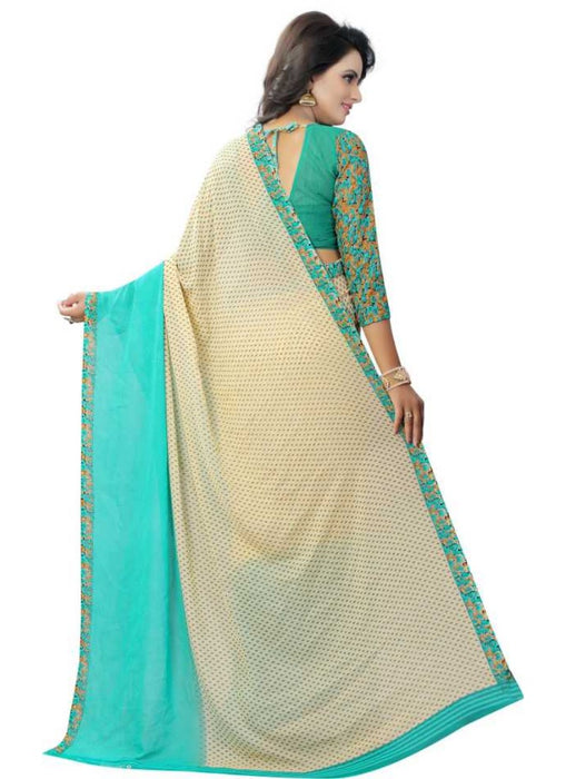 Cream And Rama Color Printed Georgette Saree With Blouse only in Bigswipe