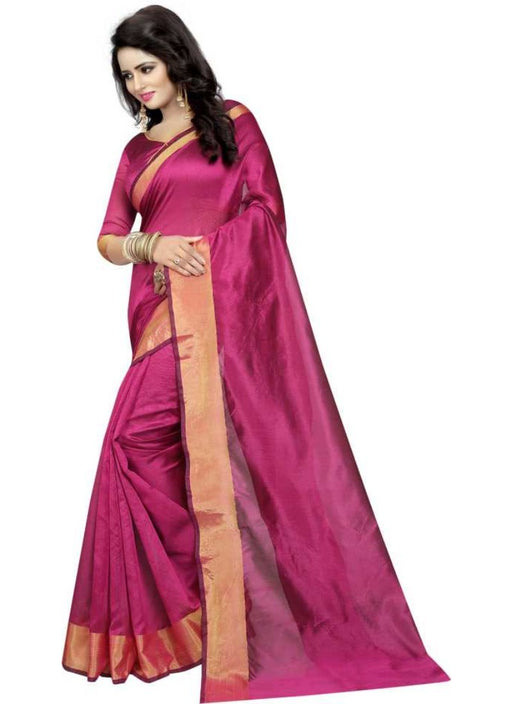 Wine Color Printed Cotton Polyester Silk Saree With Blouse