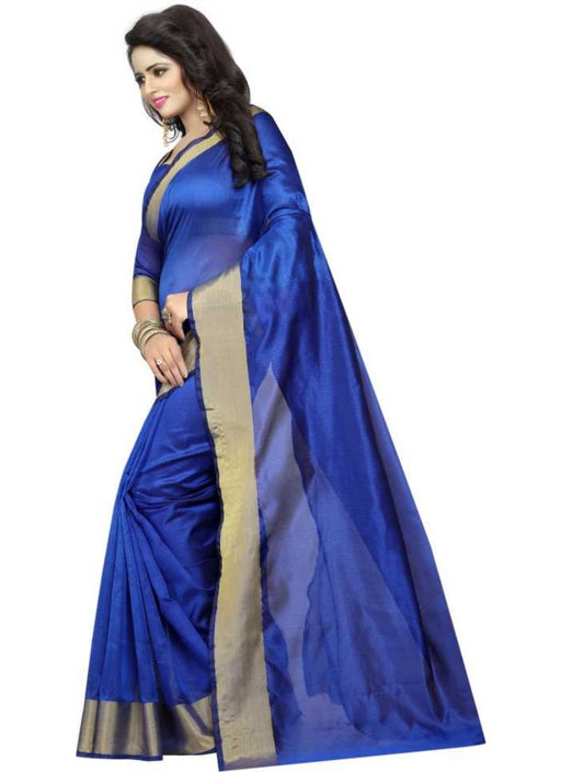 Blue Color Printed Cotton Polyester Silk Saree With Blouse only in Bigswipe