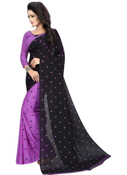 Black And Violet Color Printed Georgette Saree With Blouse only in Bigswipe