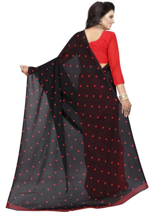 Black And Red Color Printed Georgette Saree With Blouse only in Bigswipe