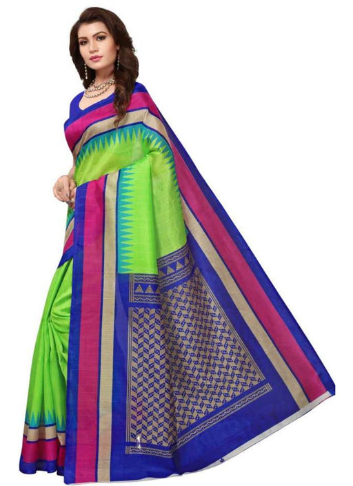 Green And Blue Color Printed Bhagalpuri Silk Saree With Blouse only in Bigswipe