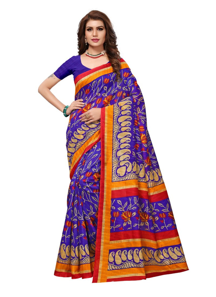 Multi Color Printed Bhagalpuri Silk Saree With Blouse only in Bigswipe