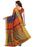 Orange And Navy Blue Color Printed Cotton Silk Saree With Blouse only in Bigswipe