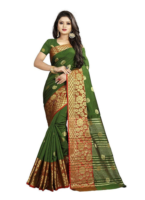 Green Color Weaving Cotton Silk Saree With Blouse only in Bigswipe