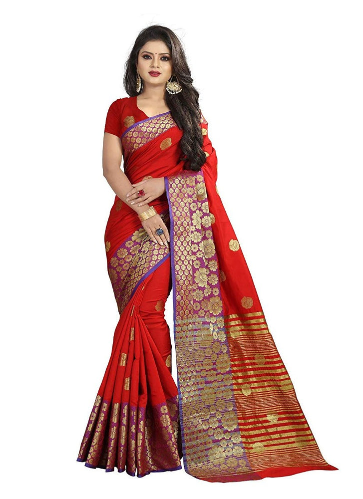 Orange Color Weaving Cotton Silk Saree With Blouse only in Bigswipe